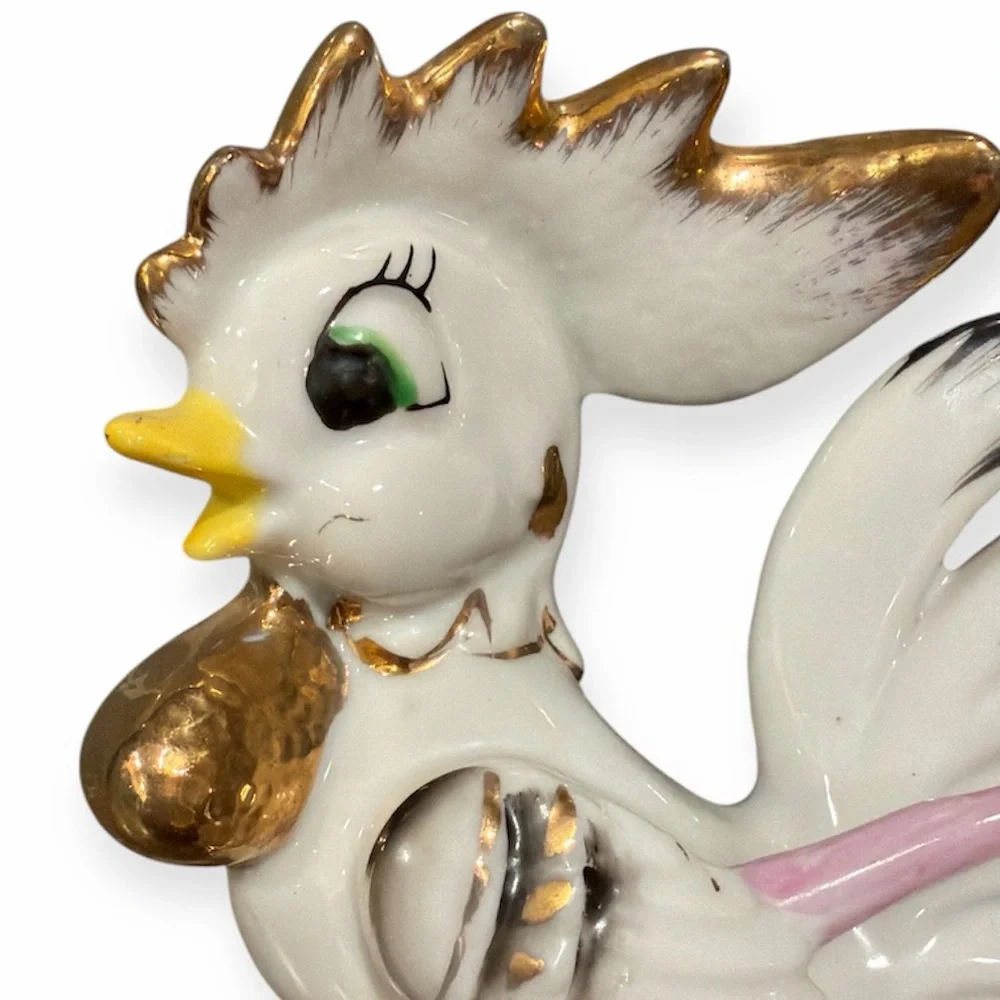 Vintage Thames Rooster With Umbrella Figurine Porcelain White Farm Chicken - Picture 4 of 6